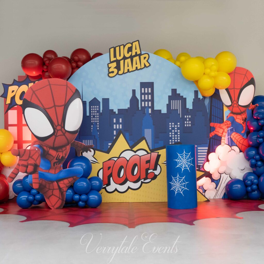 Spiderman cut-out decoratie kinderfeest thema huren Verrytale Events